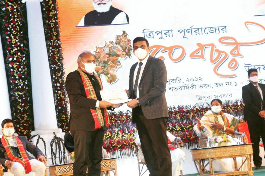 Receiving Best Gazetted Officer Award from Chief Secretary of Tripura Shri Kumar Alok IAS in January 2022